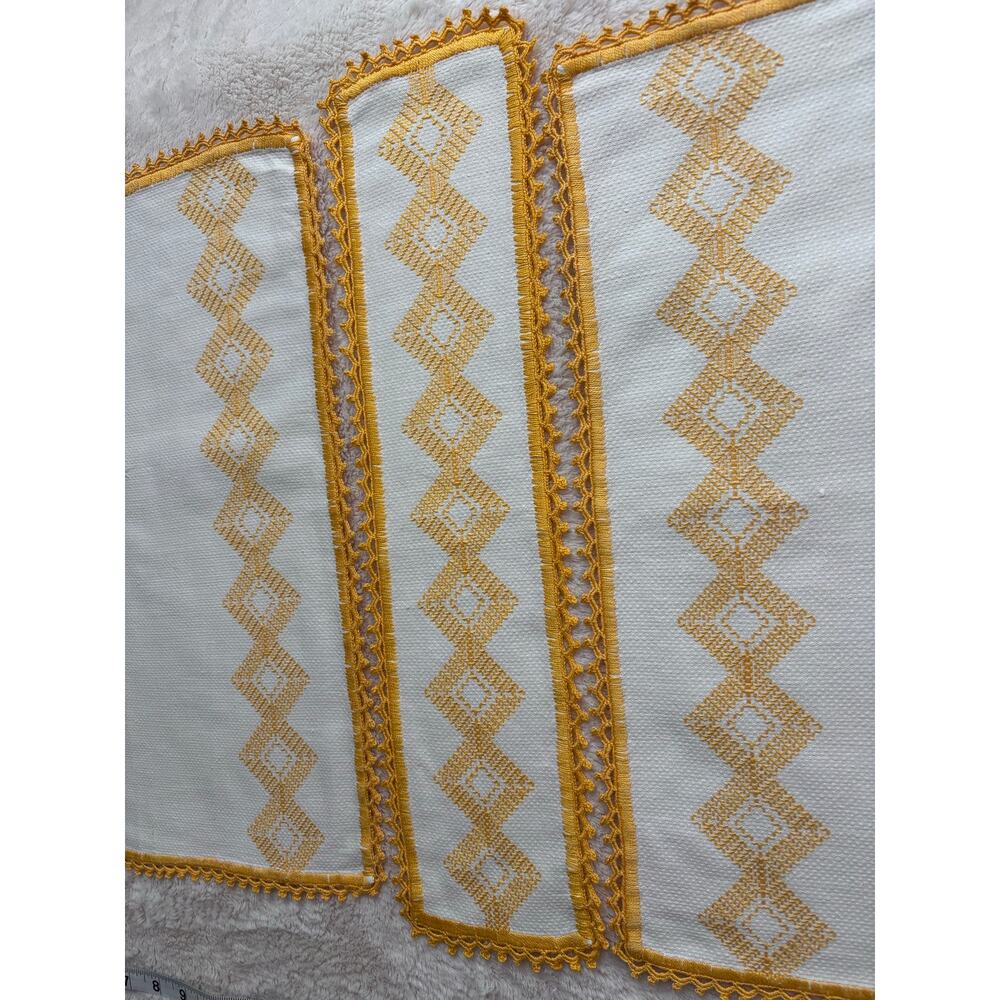 Set of Hand-Embroidered Vintage 1970s Table Linens Goldenrod Yellow White